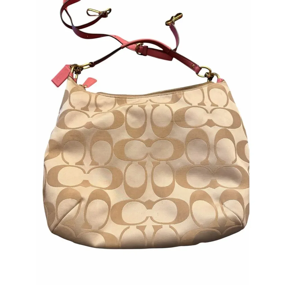 Coach Satchel Signature C Cream and Pink